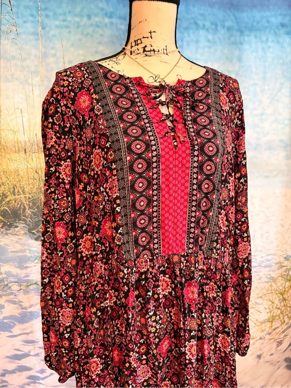 Lane Bryant Floral Boho Maxi Dress in Pink and Black